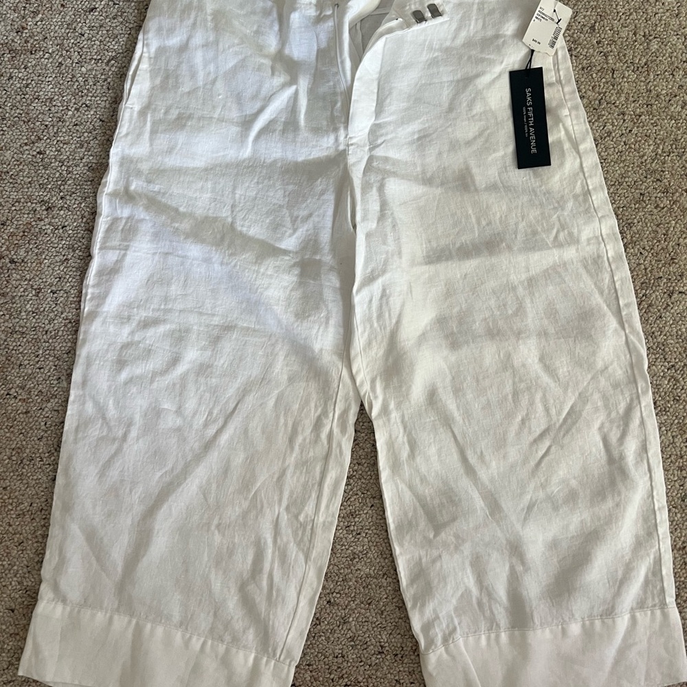 Saks Fifth Avenue White Linen Capris